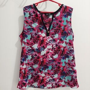 Ellen Tracy Small Women's Floral Chianti Sleeveless Blouse With V-neck